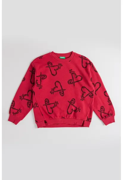 Bluza asimetrica de trening cu imprimeu grafic - Negru/Rosu