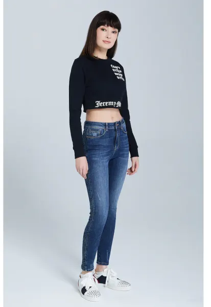 Bluza crop de trening din bumbac organic - Alb/Negru