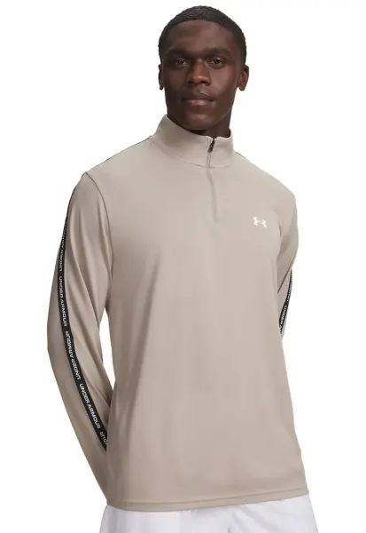 Bluza cu fenta scurta cu fermoar - pentru antrenament Tech Taping - Maro taupe deschis