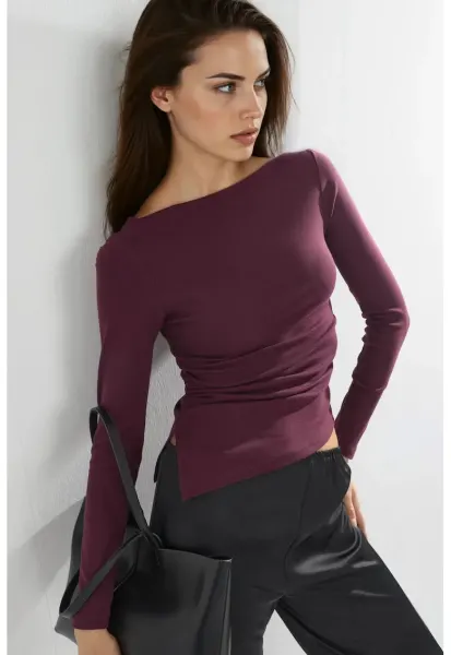 Bluza dama -  bumbac - decolteu barca - mov - jerseu -