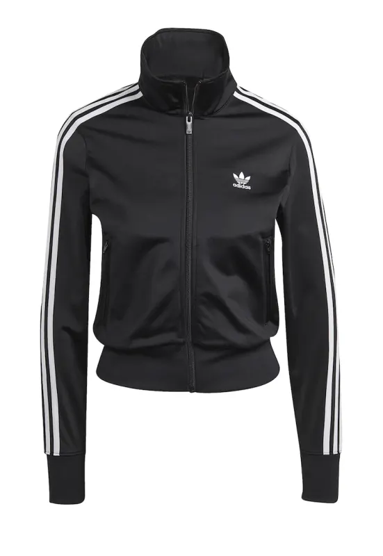 Bluza de trening crop cu fermoar si dungi Firebird - Alb/Negru