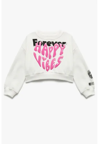 Bluza de trening crop cu imprimeu text - Alb/Roz