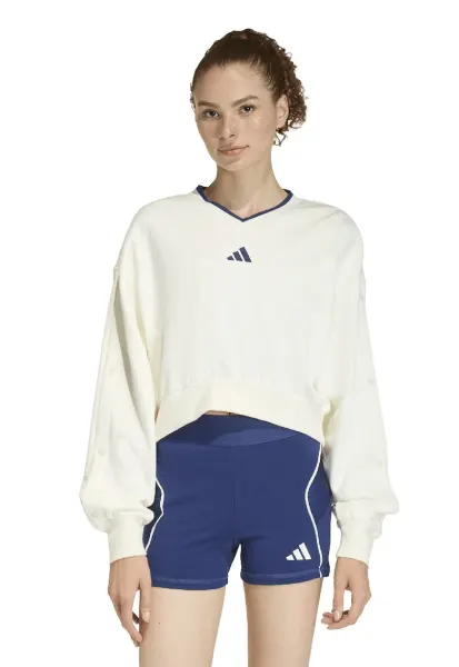 Bluza de trening cu croiala crop si decolteu in V Stadium - Crem/Bleumarin