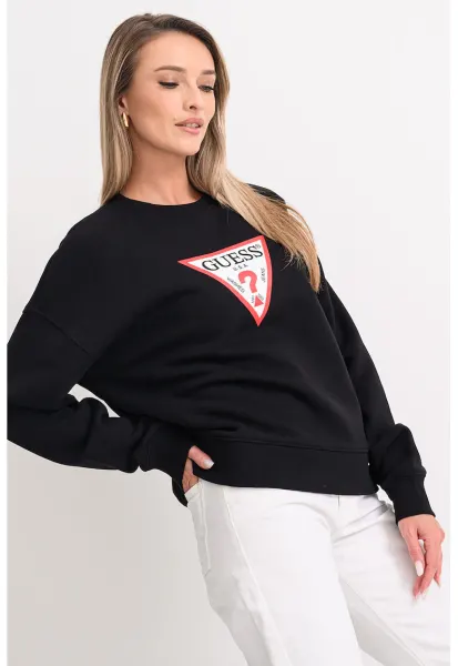 Bluza de trening cu croiala lejera - decolteu la baza gatului si logo - Negru