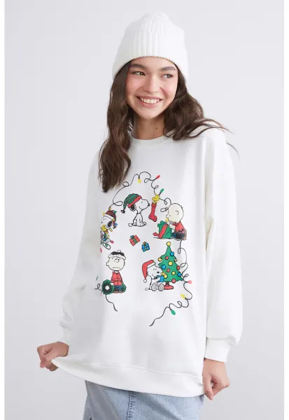 Bluza de trening cu croiala lejera si model tematic de Craciun - Rosu/Alb/Verde