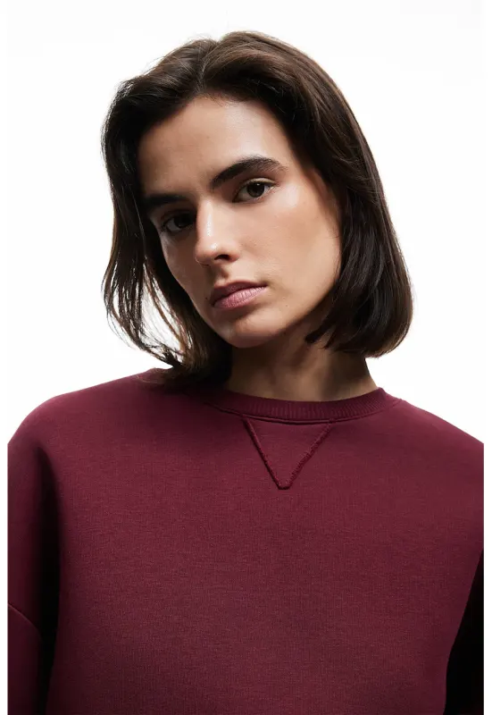 Bluza de trening cu croiala lejera si model uni - Visiniu inchis