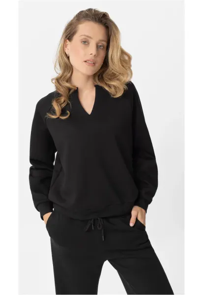 Bluza de trening cu decolteu in V  B-Kaya - dama - Comfort Fit - lejer - negru - Negru