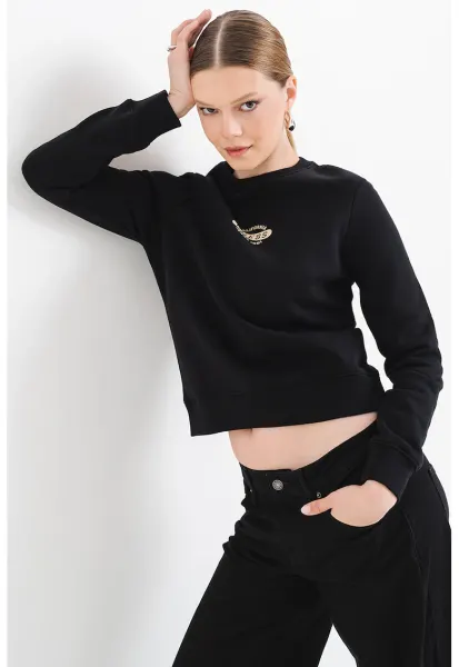 Bluza de trening cu decolteu la baza gatului - Negru