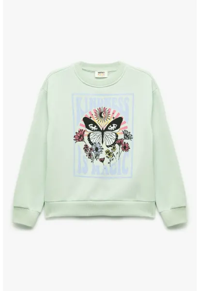 Bluza de trening cu decolteu la baza gatului si design grafic - Verde pal
