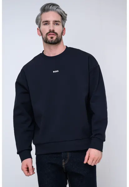 Bluza de trening cu decolteu la baza gatului si detaliu logo Stenson - Albastru ultramarin