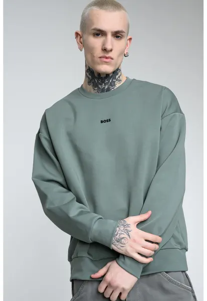 Bluza de trening cu decolteu la baza gatului si detaliu logo Stenson - Verde aquamarin