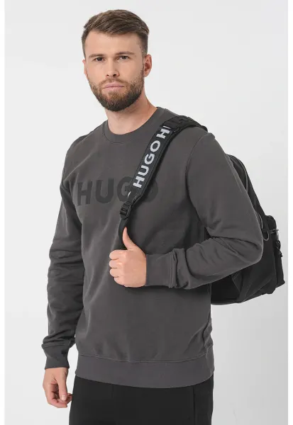Bluza de trening cu decolteu la baza gatului si imprimeu logo Dem - Negru/Gri carbune