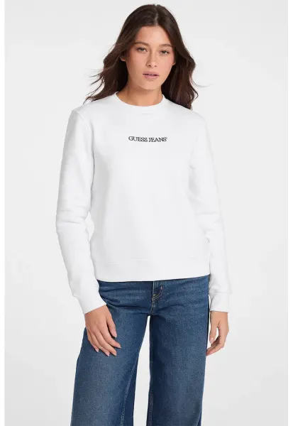 Bluza de trening cu decolteu la baza gatului si logo - Alb