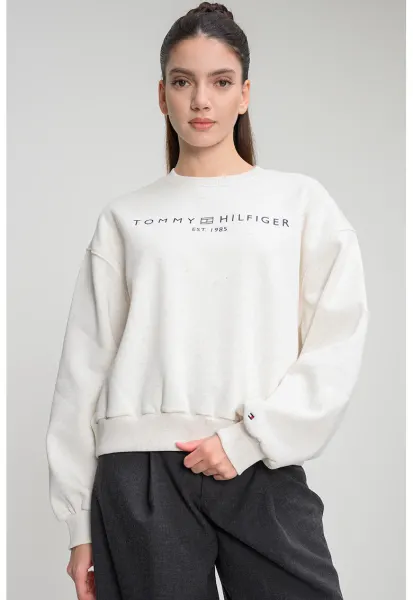 Bluza de trening cu decolteu la baza gatului si logo - Alb