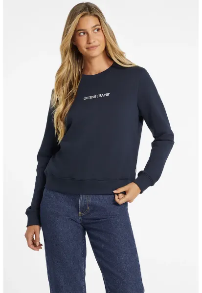 Bluza de trening cu decolteu la baza gatului si logo - Bleumarin