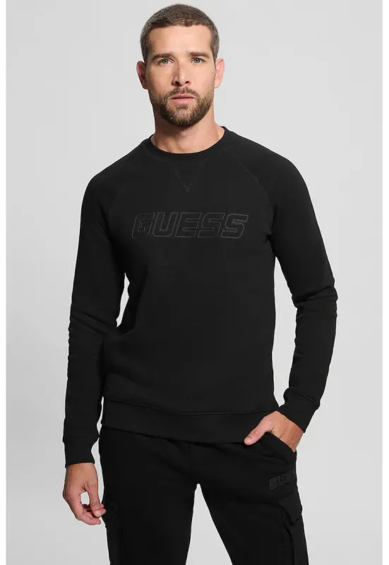 Bluza de trening cu decolteu la baza gatului si logo cauciucat - Negru