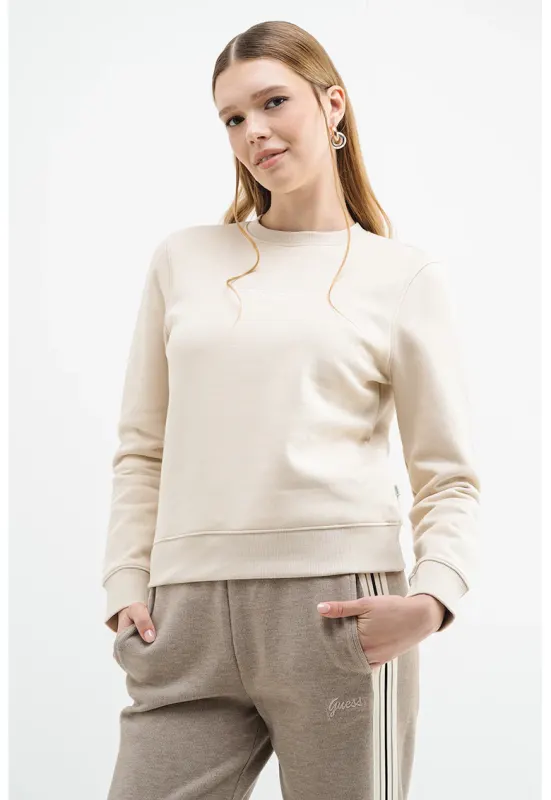 Bluza de trening cu decolteu la baza gatului si logo - Crem