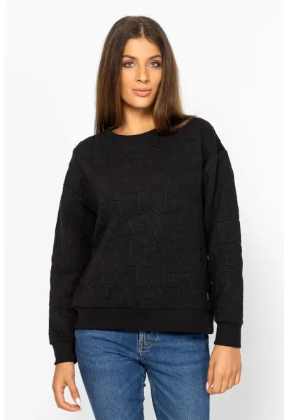 Bluza de trening cu decolteu la baza gatului si logo - Negru