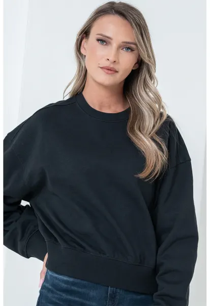Bluza de trening cu decolteu la baza gatului si maneci cazute - Negru