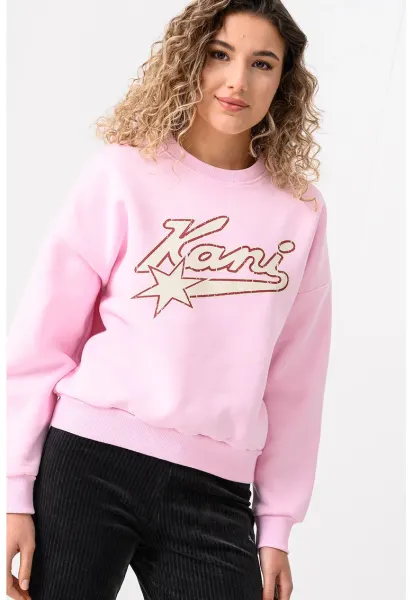 Bluza de trening cu decolteu la baza gatului si maneci cazute Varsity Star - Visiniu/Roz pal/Crem