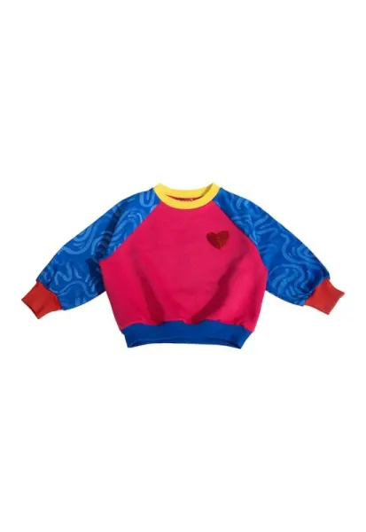 Bluza de trening cu decolteu la baza gatului si maneci lungi - Rosu/Albastru