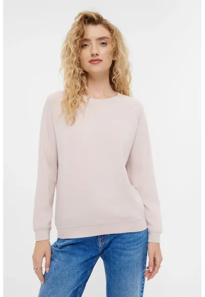 Bluza de trening cu decolteu la baza gatului si maneci raglan - Bej deschis