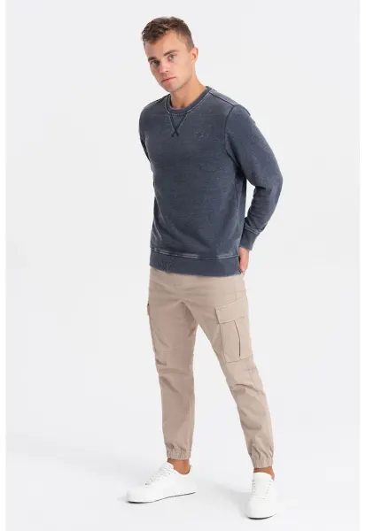 Bluza de trening cu decolteu la baza gatului si model uni - Albastru ultramarin