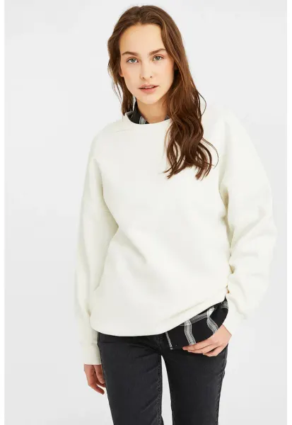 Bluza de trening cu decolteu rotund - Alb fildes