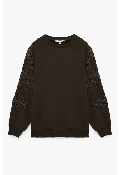 Bluza de trening cu decoratii pe maneci - Maro inchis