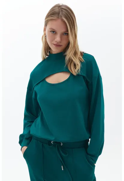 Bluza de trening cu decupaj frontal - Verde englez