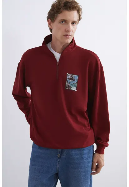 Bluza de trening cu fenta cu femoar - Rosu inchis