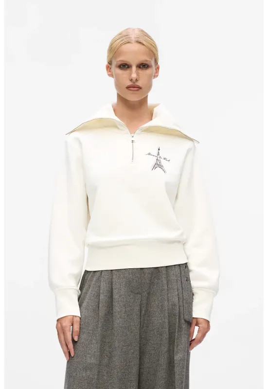 Bluza de trening cu fenta cu fermoar - Alb/Negru/Lila