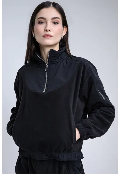 Bluza de trening cu fenta cu fermoar si buzunar kangaroo - Negru