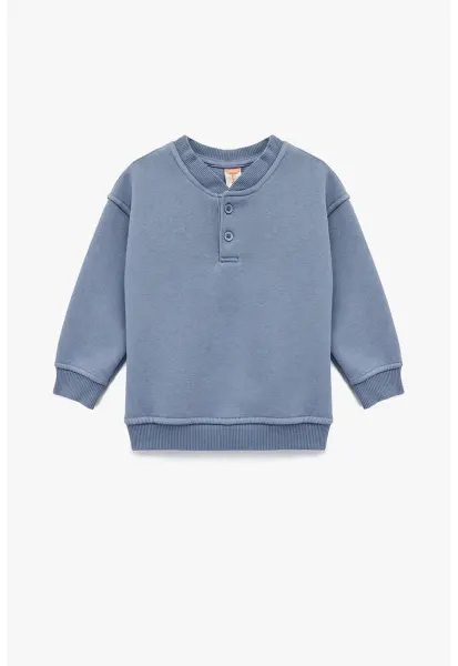 Bluza de trening cu fenta cu nasturi - Albastru prafuit