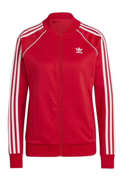 Bluza de trening cu fermoar Adicolor Classics - Alb optic/Rosu vermillion