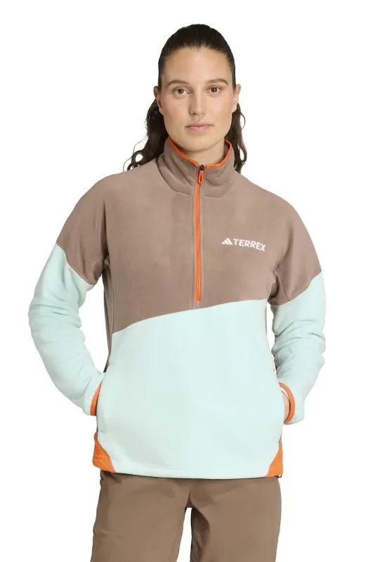 Bluza de trening cu fermoar scurt - pentru drumetii - Verde pal/Maro deschis