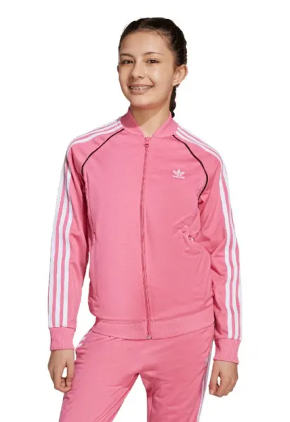 Bluza de trening cu fermoar si broderie logo - Alb/Roz pastel