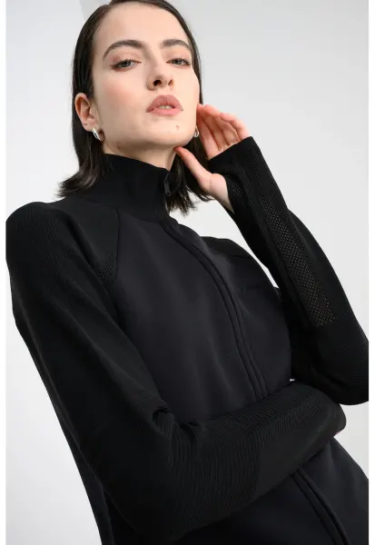 Bluza de trening cu fermoar si decupaj pentru deget - pentru antrenament - Negru