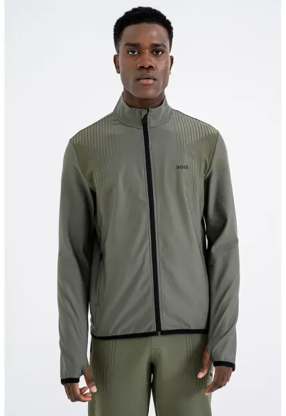 Bluza de trening cu fermoar si guler mediu - Kaki inchis