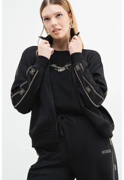 Bluza de trening cu fermoar si imprimeu logo discret - Negru