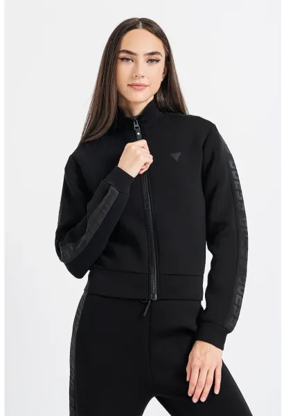 Bluza de trening cu fermoar si logo - Negru