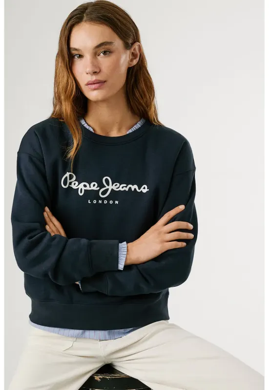 Bluza de trening cu imprimeu logo si decolteu la baza gatului Baddy - Bleumarin