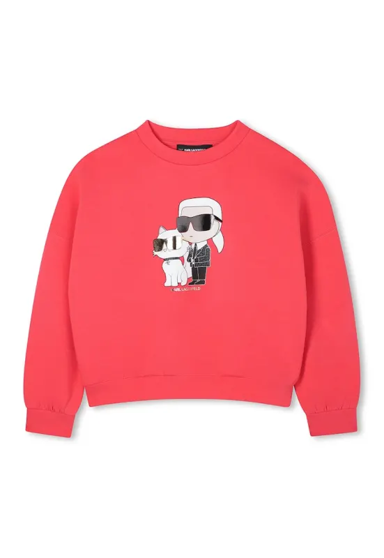 Bluza de trening cu imprimeu logo si decolteu la baza gatului - Coral