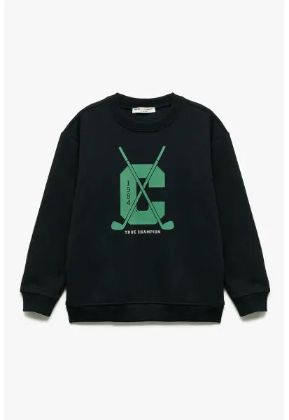 Bluza de trening cu imprimeu si mansete si terminatii elastice - Verde/Bleumarin