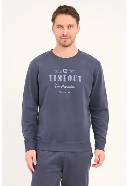 Bluza de trening cu logo si decolteu rotund - Albastru inchis