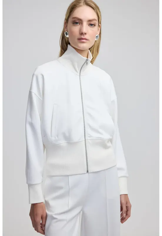 Bluza de trening cu maneci cazute si fermoar - Alb