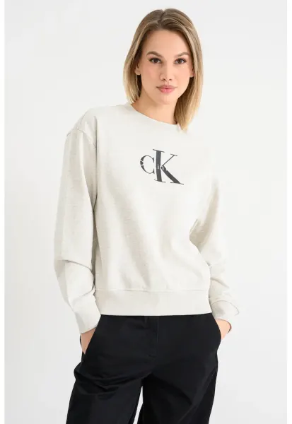 Bluza de trening cu maneci cazute si imprimeu logo - Negru/Gri melange