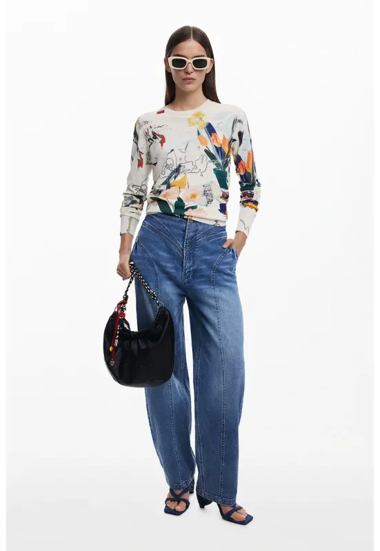 Bluza de trening cu model floral - Alb/Albastru inchis