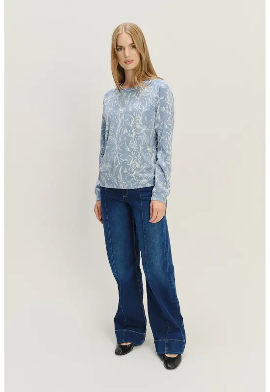 Bluza de trening cu model floral - Alb fildes/Albastru lavanda