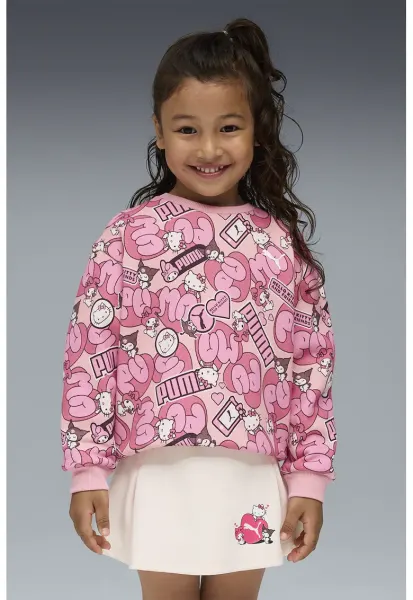 Bluza de trening cu model Hello Kitty si logo - Alb/Negru/Roz